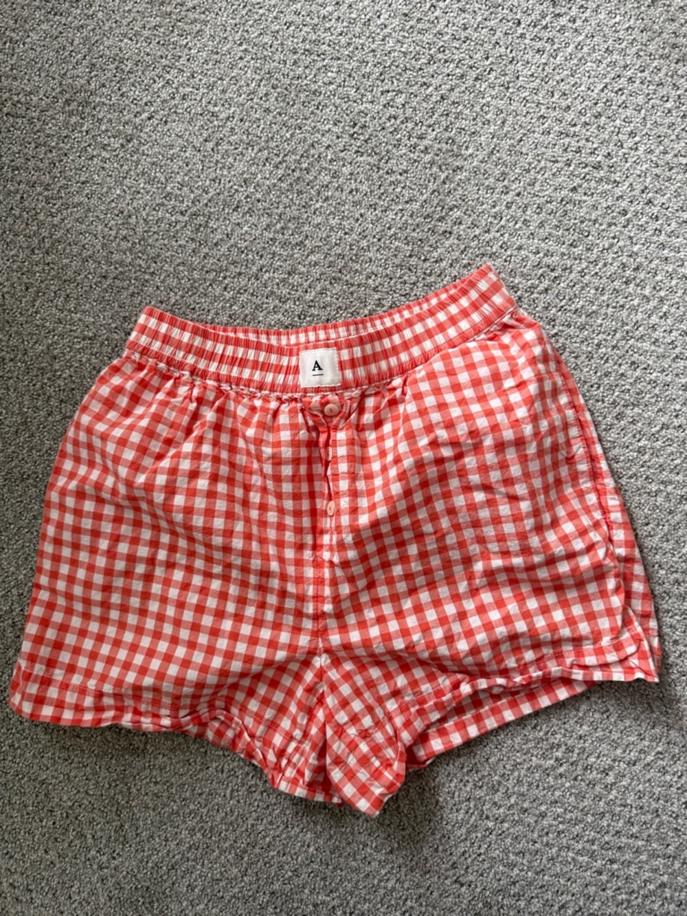 Anthropologie Coral and White Gingham Elastic Waist Shorts